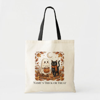 Cute Ghost and Black Cat Trick or Treat Autumn Tote Bag