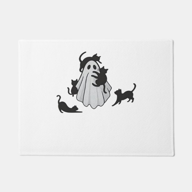 Cute Ghost and Black Cats Classic T-Shirt Doormat (Front)