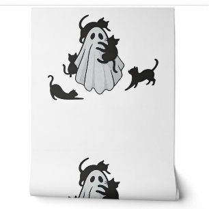 Cute Ghost and Black Cats Classic T-Shirt Wallpaper