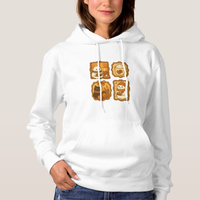 Cute Ghost and Cat in Autumn Season | Cosy Fall Hoodie (Front)