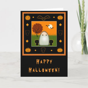 Cute Ghost and Cats Halloween Card