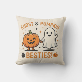 Cute Ghost and Pumpkin Besties - Spooky Friends Cushion