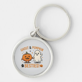 Cute Ghost and Pumpkin Besties - Spooky Friends Key Ring