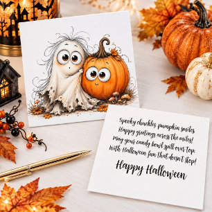 Cute Ghost and Pumpkin Halloween Card