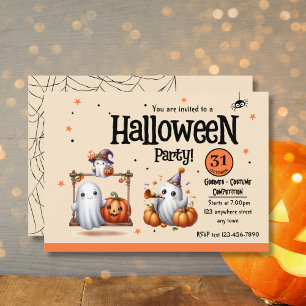 Cute Ghost and Pumpkin Halloween  Invitation