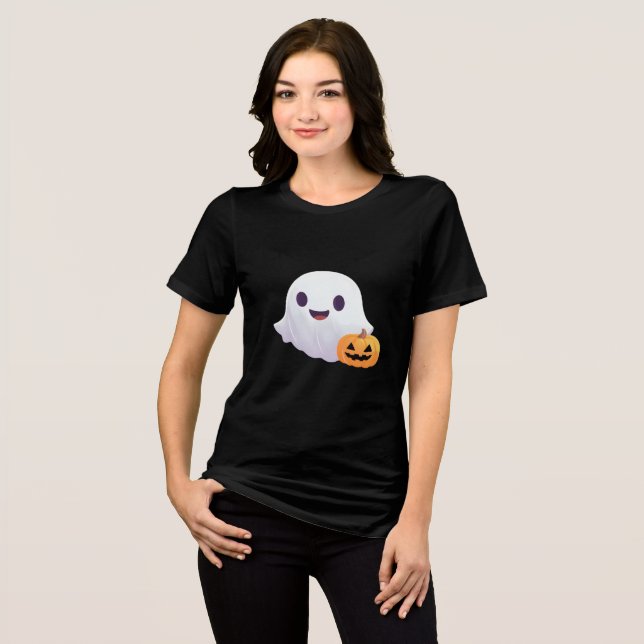 Cute Ghost and Pumpkin Halloween Tri-Blend Shirt (Front Full)