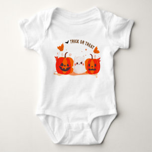 Cute Ghost and Pumpkin Trick or Treat Halloween Baby Bodysuit