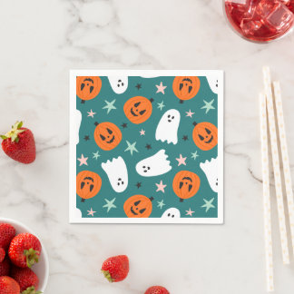 Cute Ghost and Pumpkins Halloween Paper Napkin
