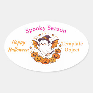 Cute Ghost and Pumpkins Oval Halloween Sticker