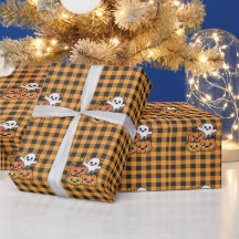 Cute Ghost and Pumpkins Wrapping Paper