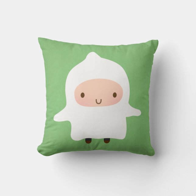Cute Ghost and Skeleton Boy Halloween Cushion (Front)