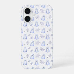 Cute Ghost and Spider Web Halloween Pattern iPhone 16 Case