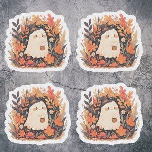 Cute Ghost Autumn Floral Halloween Design Accent