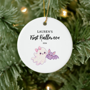 Cute Ghost Baby Girl First Halloween Ceramic Tree Decoration