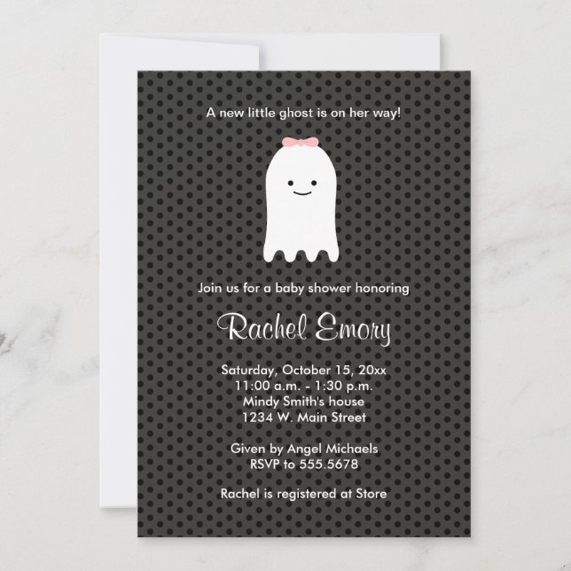 Cute Ghost Baby Girl Halloween Shower Invitations (Front)