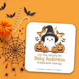 Cute Ghost Baby Shower Bookplate  Square Sticker