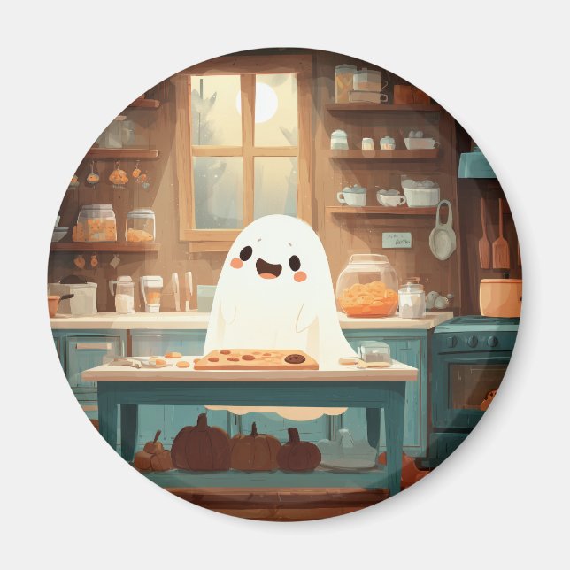 Cute Ghost Baking Cookies – Cosy Spooky Magnet (Front)