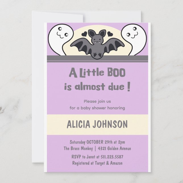 Cute Ghost Bat Halloween Baby shower Invitation (Front)