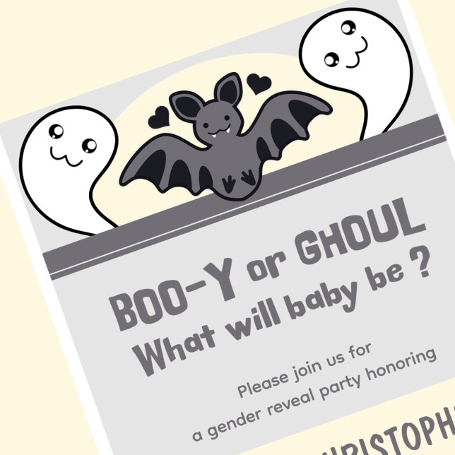 Cute Ghost Bat Halloween gender reveal Invitation (Cute-Ghost-Bat-Hallowee-gender-reveal-Invitation-1)