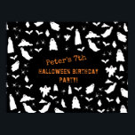 Cute Ghost, Bats & Spiders Halloween Birthday Poster<br><div class="desc">A cute black and white ghost,  bats and spiders pattern. A perfect design for anyone who loves cute illustrations of ghosts,  bats,  spiders and Halloween themed art. An ideal ghost pattern design for Halloween parties,  October Birthday parties,  Halloween home décor and gifts.</div>