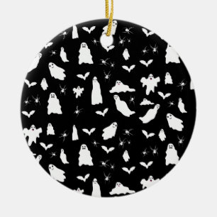 Cute Ghost, Bats & Spiders Halloween Pattern Ceramic Tree Decoration