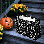 Cute Ghost, Bats & Spiders Halloween Pattern Large Gift Bag<br><div class="desc">A cute black and white ghost,  bats and spiders pattern. A perfect design for anyone who loves cute illustrations of ghosts,  bats,  spiders and Halloween themed art. An ideal ghost pattern design for Halloween parties,  October Birthday parties,  Halloween home décor and gifts.</div>
