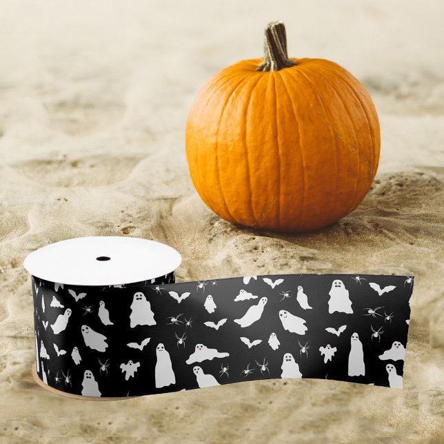 Cute Ghost, Bats & Spiders Halloween Pattern Satin Ribbon (Cute Ghost, Bats & Spiders Halloween Pattern Satin Ribbon)