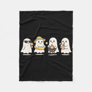 Cute Ghost Beach Vacation Summer Halloween Bbq Ice Fleece Blanket