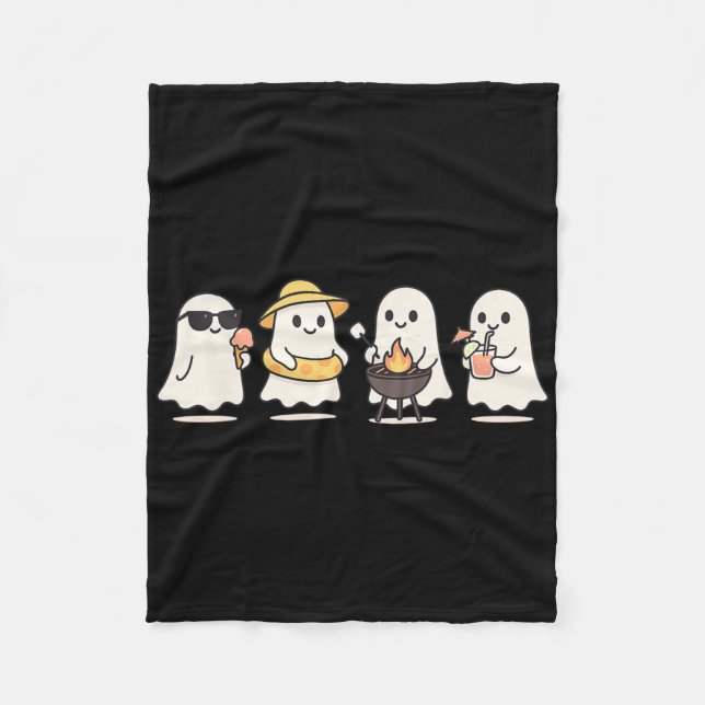 Cute Ghost Beach Vacation Summer Halloween Bbq Ice Fleece Blanket (Front)