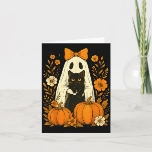 Cute Ghost Black Cat Halloween Pumpkin Groovy Card