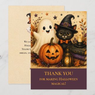 Cute Ghost Black Cat Halloween Thank You Card
