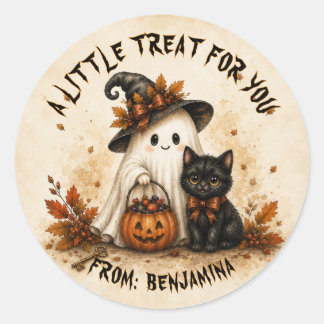 Cute Ghost Black Cat Halloween Treat Favour Classic Round Sticker