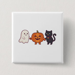 Cute Ghost Black Cat & Jack O Lantern Halloween 15 Cm Square Badge