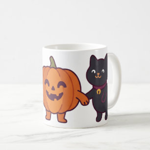 Cute Ghost Black Cat & Jack O Lantern Halloween Coffee Mug