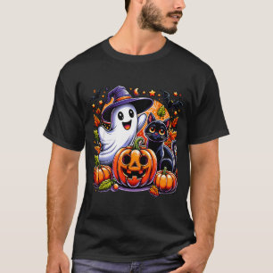Cute Ghost Black Cat Jackolantern Halloween Spook T-Shirt