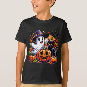 Cute Ghost Black Cat Jackolantern Halloween Spook T-Shirt