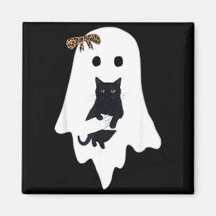 Cute Ghost Black Cat Leopard Bow Funny Spooky Magnet