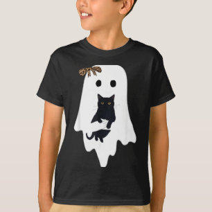 Cute Ghost Black Cat Leopard Bow Funny Spooky T-Shirt