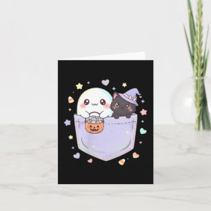 Cute Ghost Black Cat Pocket Halloween Fun Card