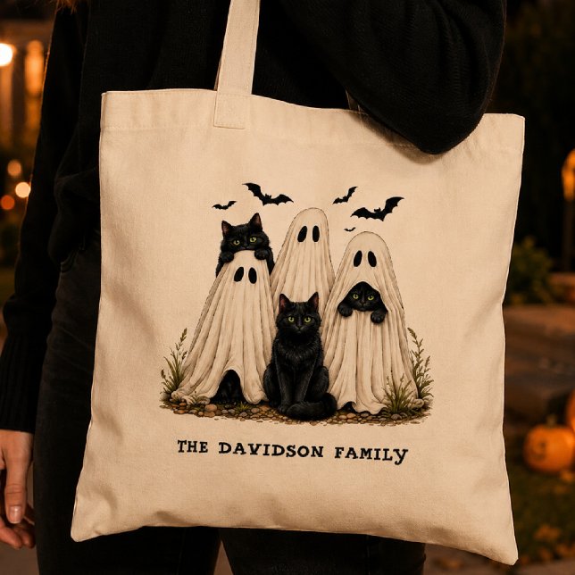 Cute Ghost Black Cats Bats Halloween  Tote Bag (Creator Uploaded)