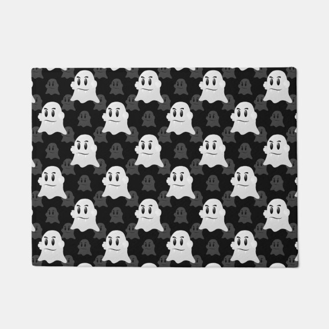 Cute Ghost Blob Black White Print Design Pattern Doormat (Front)