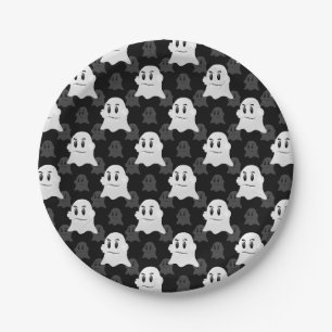 Cute Ghost Blob Black White Print Design Pattern Paper Plate