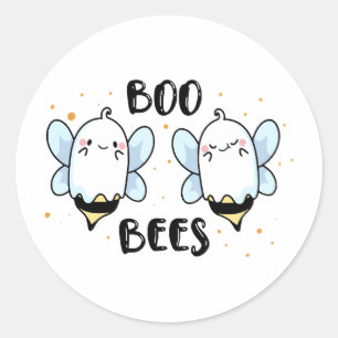 Cute Ghost Boo Bees - Funny Halloween on white Classic Round Sticker