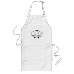 Cute Ghost Boo Bees - Funny Halloween on white Long Apron