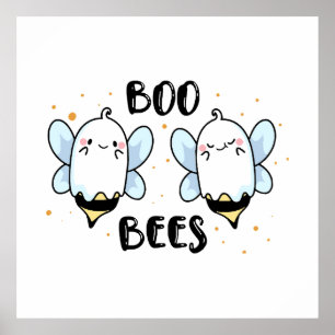 Cute Ghost Boo Bees - Funny Halloween on white  Poster