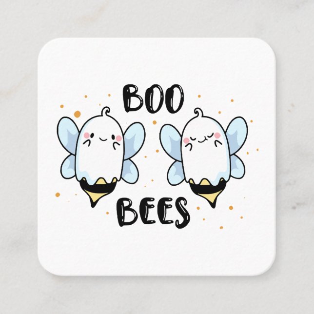 Cute Ghost Boo Bees - Funny Halloween on white Square Business Card (Front)