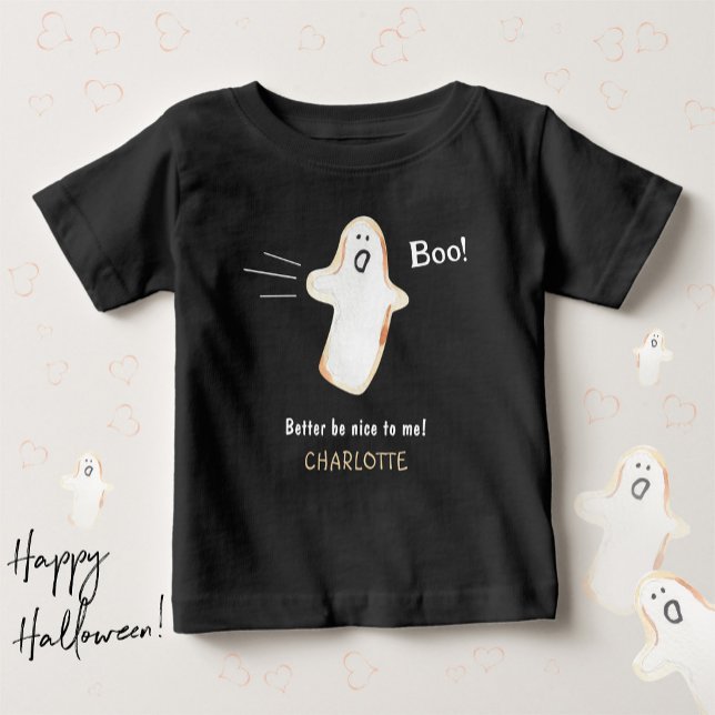 Cute Ghost 'Boo!' Halloween Baby T-Shirt (BOO! Ghost Cute Handdrawn Halloween Baby T-Shirt ©Susanne Sachers - Sunny Mind Design)