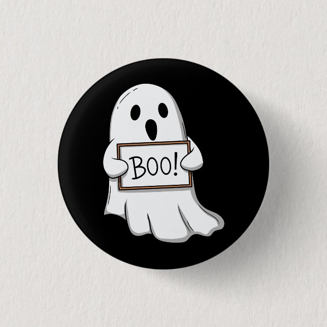 Cute Ghost BOO Sign Pin Button (Front)