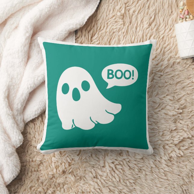 Cute Ghost Boo Speech Bubble Throw Pillow | Spooky (Blanket)