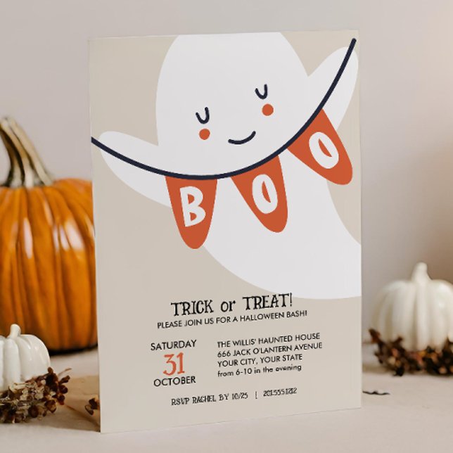 CUTE GHOST BOO TRICK OR TREATS KIDS HALLOWEEN INVITATION (Creator Uploaded)